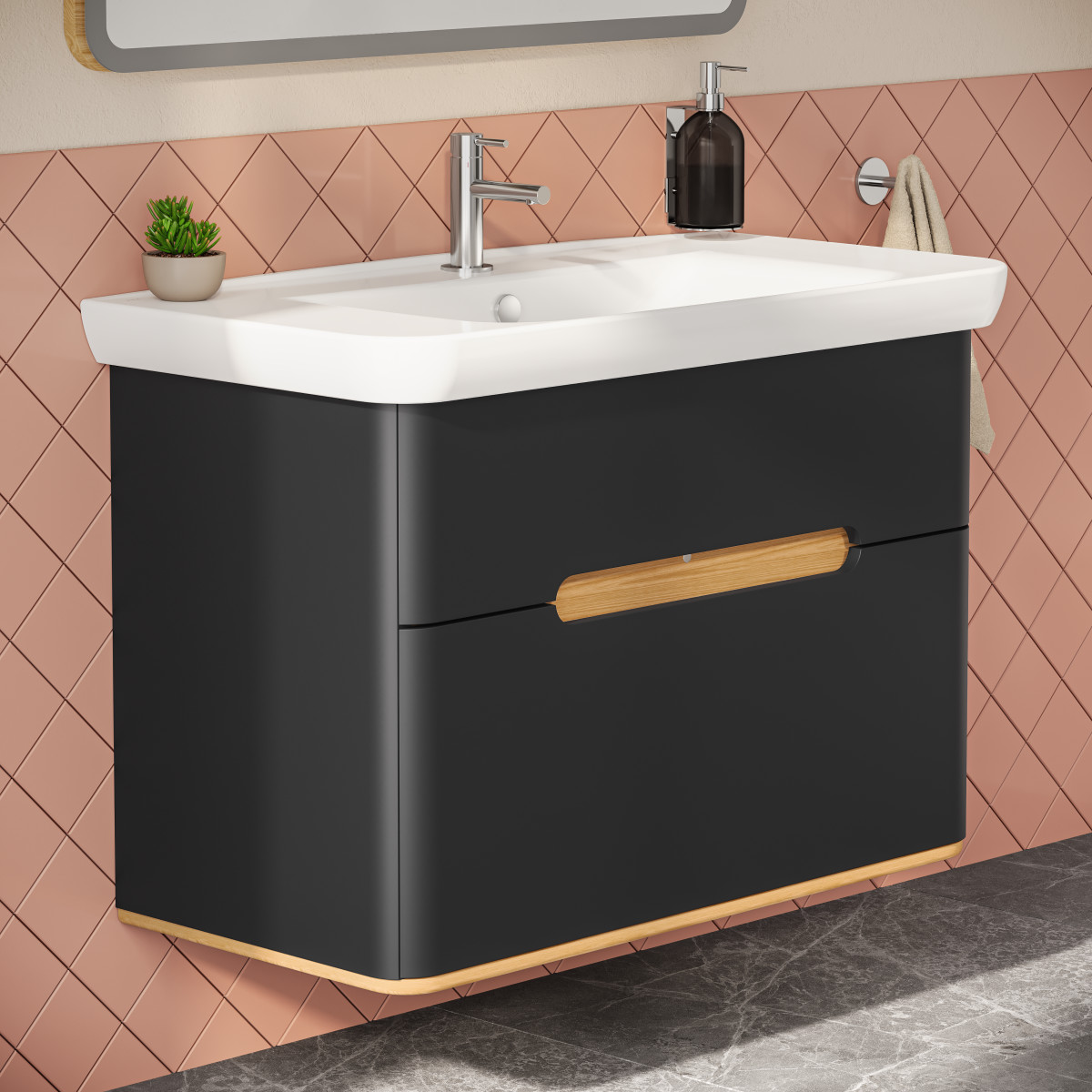 Тумба с раковиной для ванной VitrA Sento 60838 100 см матовая антрацит МДФ