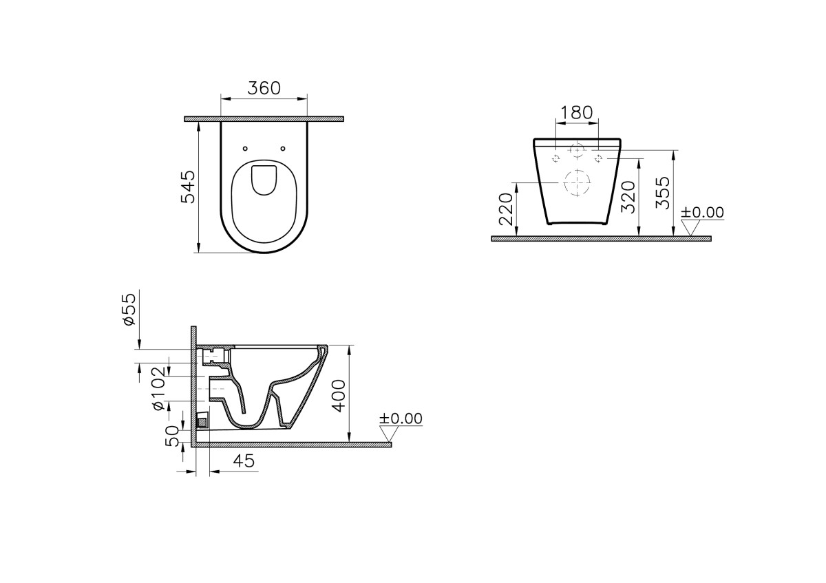 Инсталляция с унитазом VitrA Integra Round 9004B003-7202 комплект 4 в 1 с сиденьем микролифт безободковый цвет клавиши матовый хром