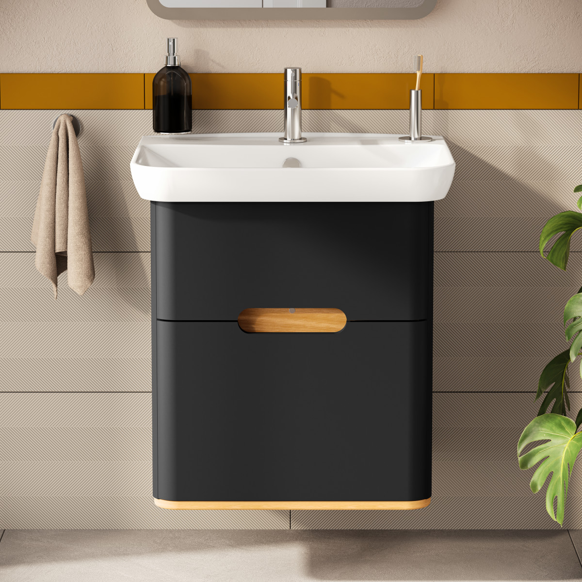 Тумба с раковиной для ванной VitrA Sento 60834 65 см матовая антрацит МДФ