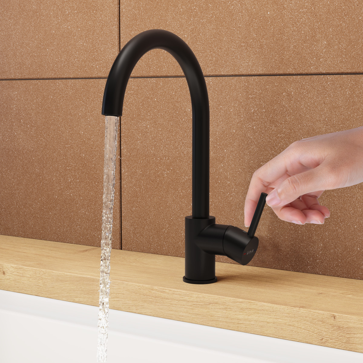 Смеситель для кухни VitrA Minimax S A4209136EXP с поворотным изливом однорычажный матовый черный латунь