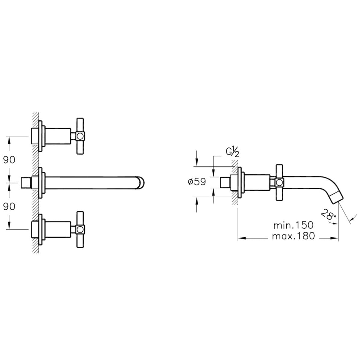 Смеситель для раковины встраиваемый Juno, хром