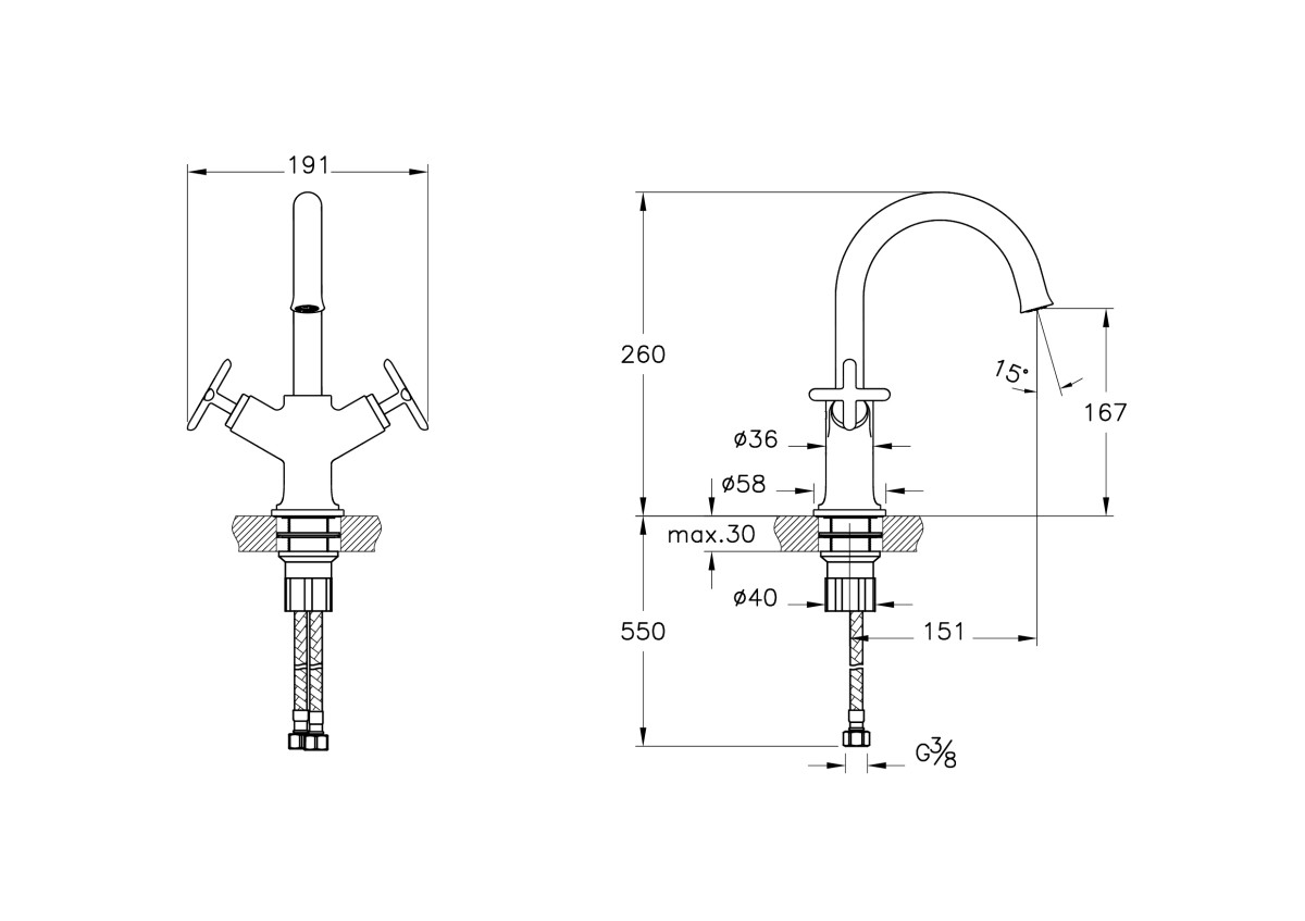 Смеситель для раковины VitrA Origin (Ориджин) Classic (Ориджин Классик) A42884 двухрычажный хром латунь