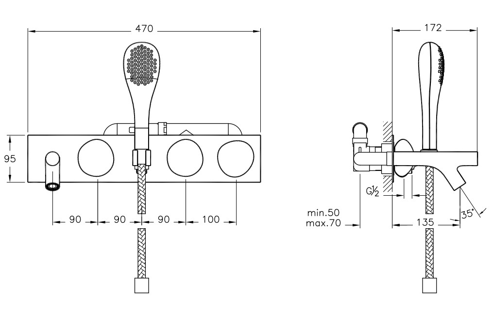 Встроенный смеситель Istanbul для ванны и ручным душем A41809, хром