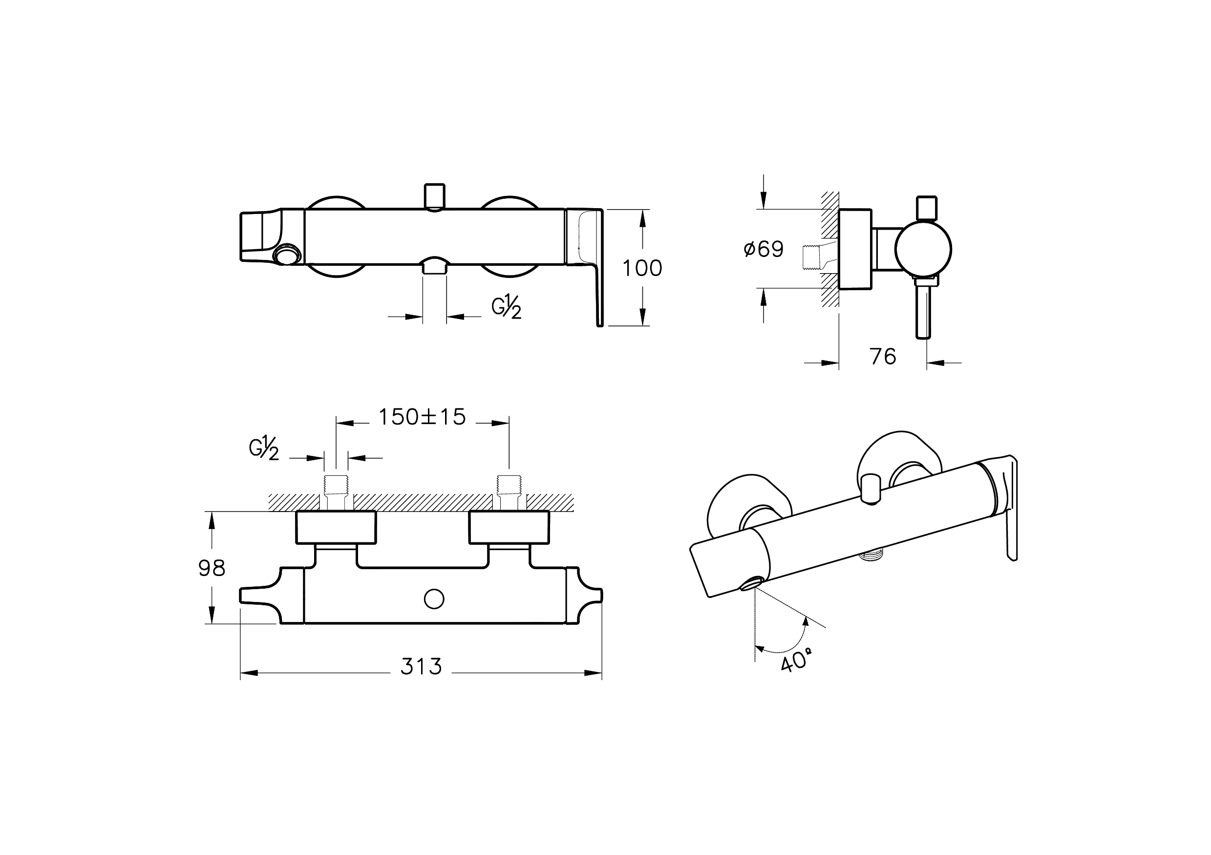 Смеситель Suit для ванны и душа, глянцевый черный