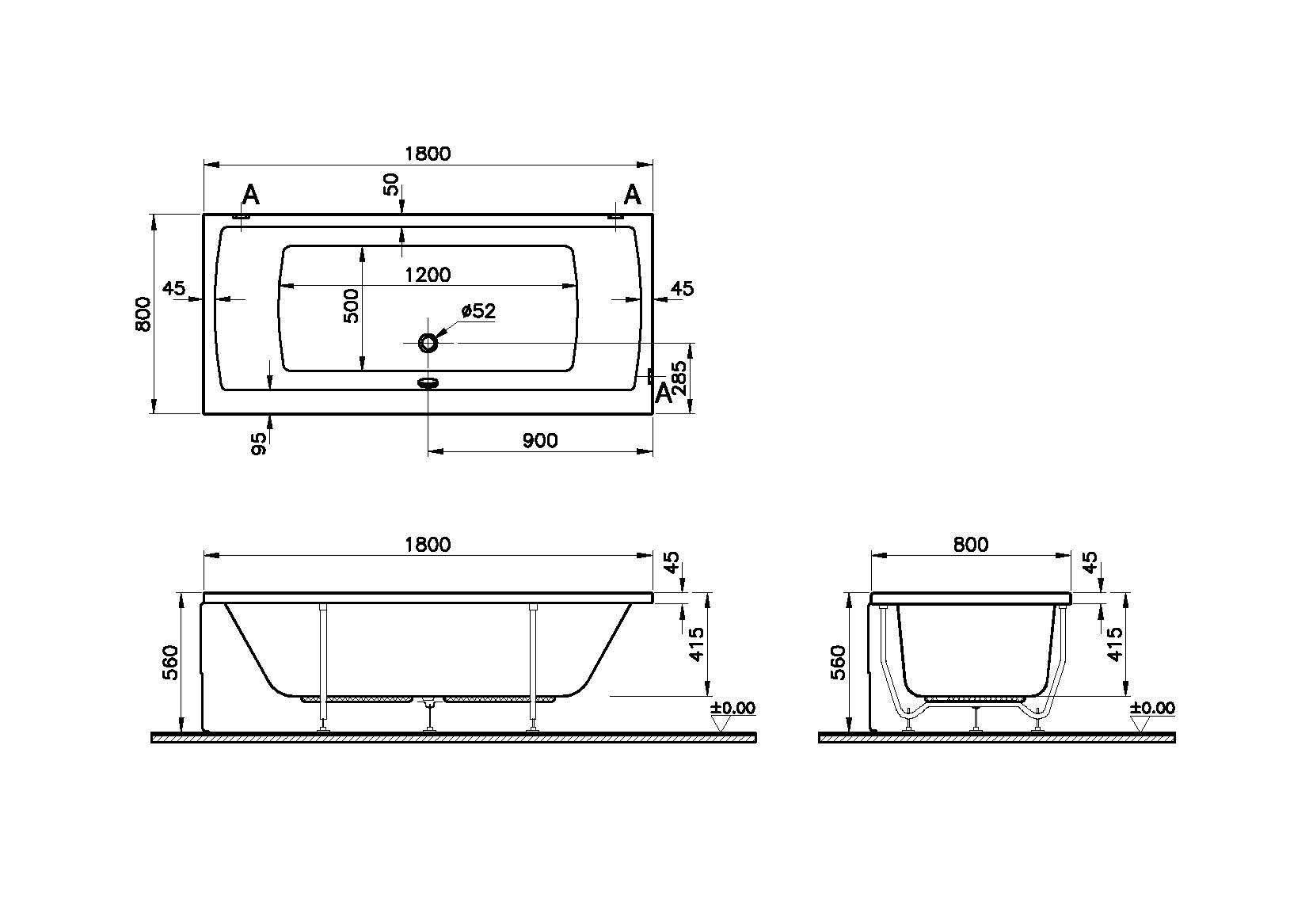 Комплект ванна Vitra Neon 180*80 см с сифоном,ножками и ABS панель