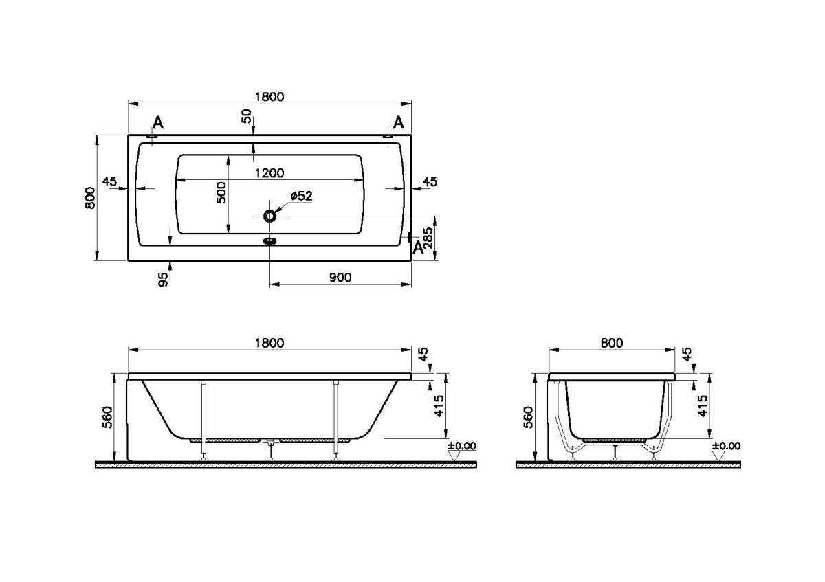 Ванна VitrA Neon 52540001000 180 x 80 см акриловая прямоугольная белая