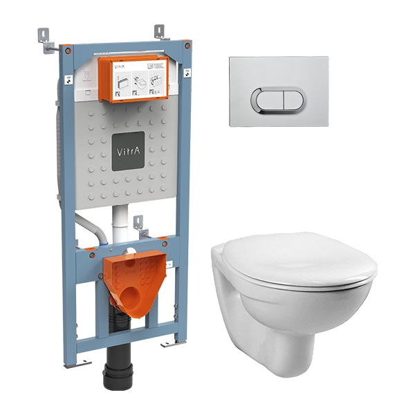 Комплект подвесной унитаз VitrA  Normus, система инсталляции VitrA V12, кнопка Loop O глянцевый хром, сиденье стандарт