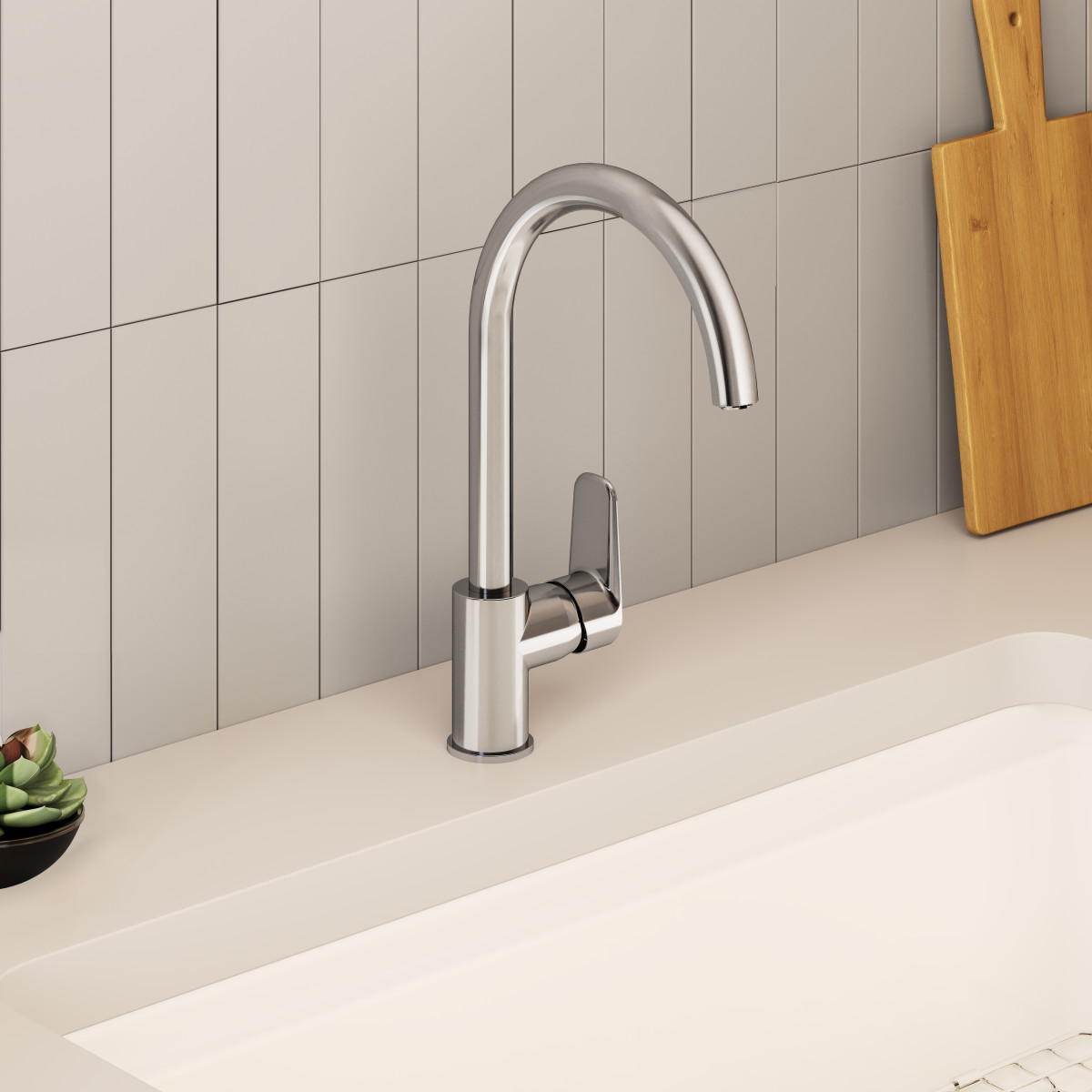 Смеситель для кухни VitrA Flow Soft A43419EXP с поворотным изливом однорычажный хром латунь