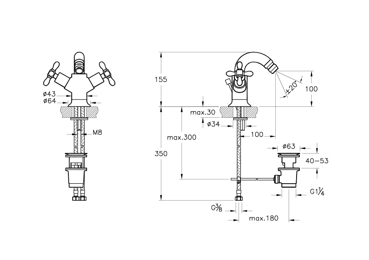 Смеситель для биде Juno c  донным клапаном