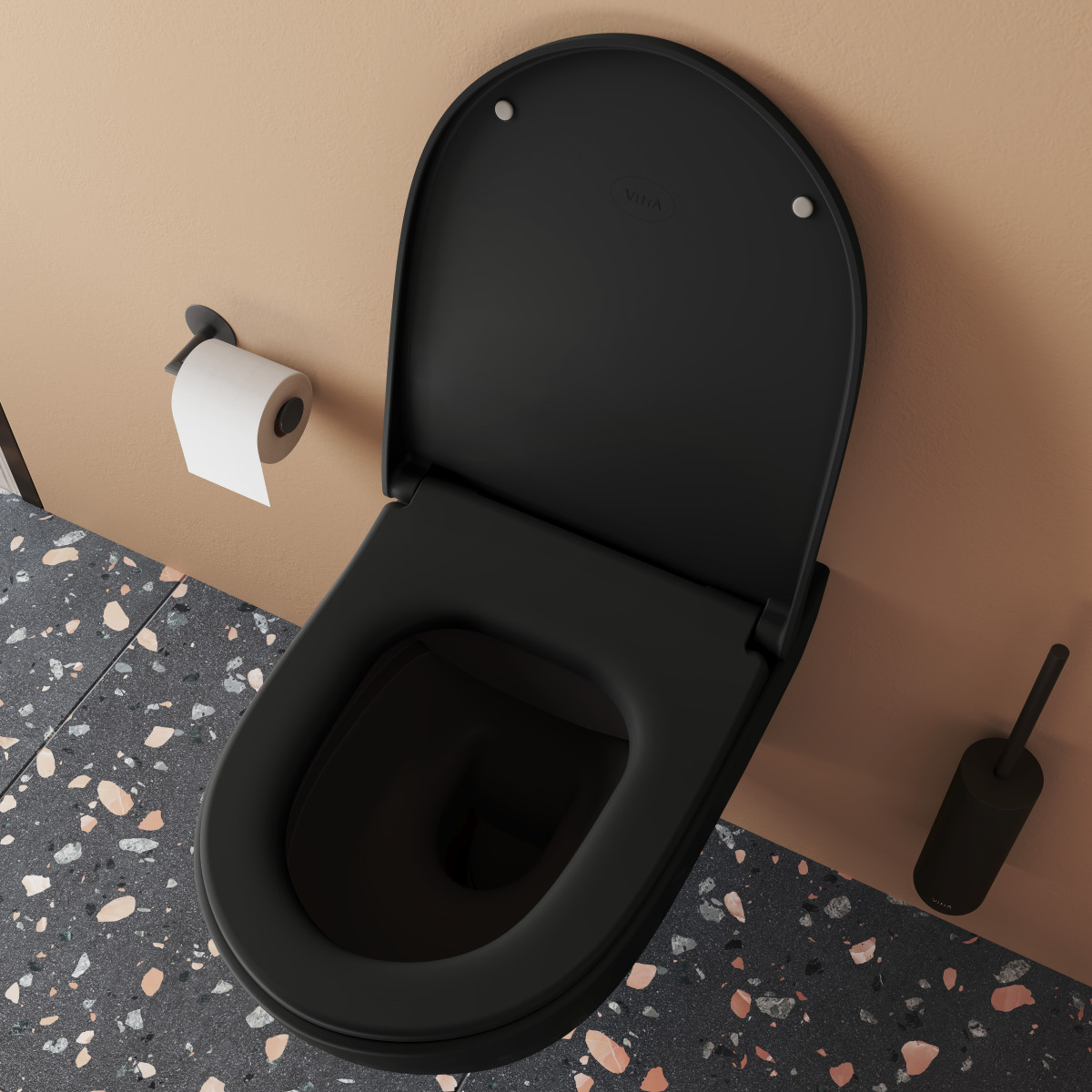 Подвесной унитаз VitrA Sento (Сенто) 7748B083-0101 безободковый Rim-ex матовый черный санитарный фарфор антибактериальное покрытие Hygiene (Хайджн)