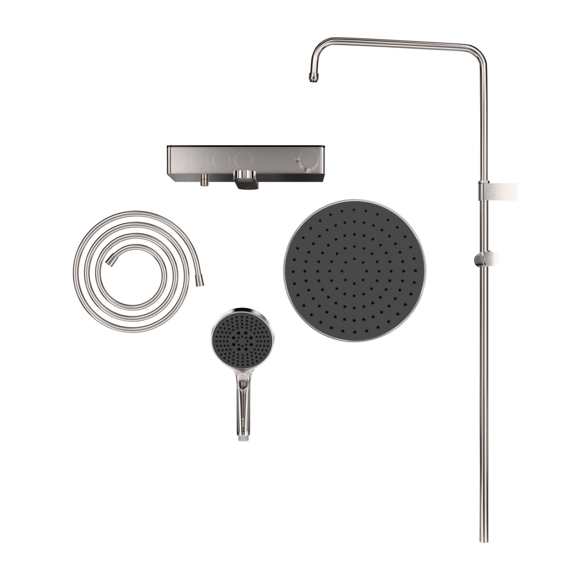 Душевая система VitrA Core Round A4730934EXP с термостатическим смесителем и ручным душем брашированная никель