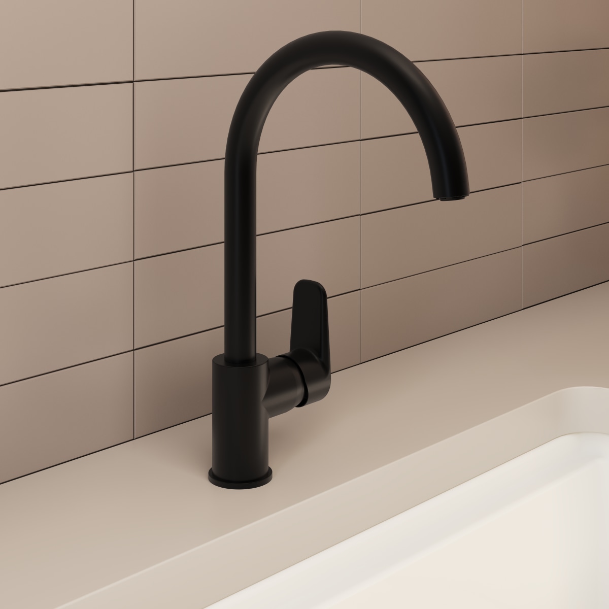 Смеситель для кухни VitrA Flow Soft (Флоу Софт) A4341936EXP с поворотным изливом однорычажный матовый черный латунь