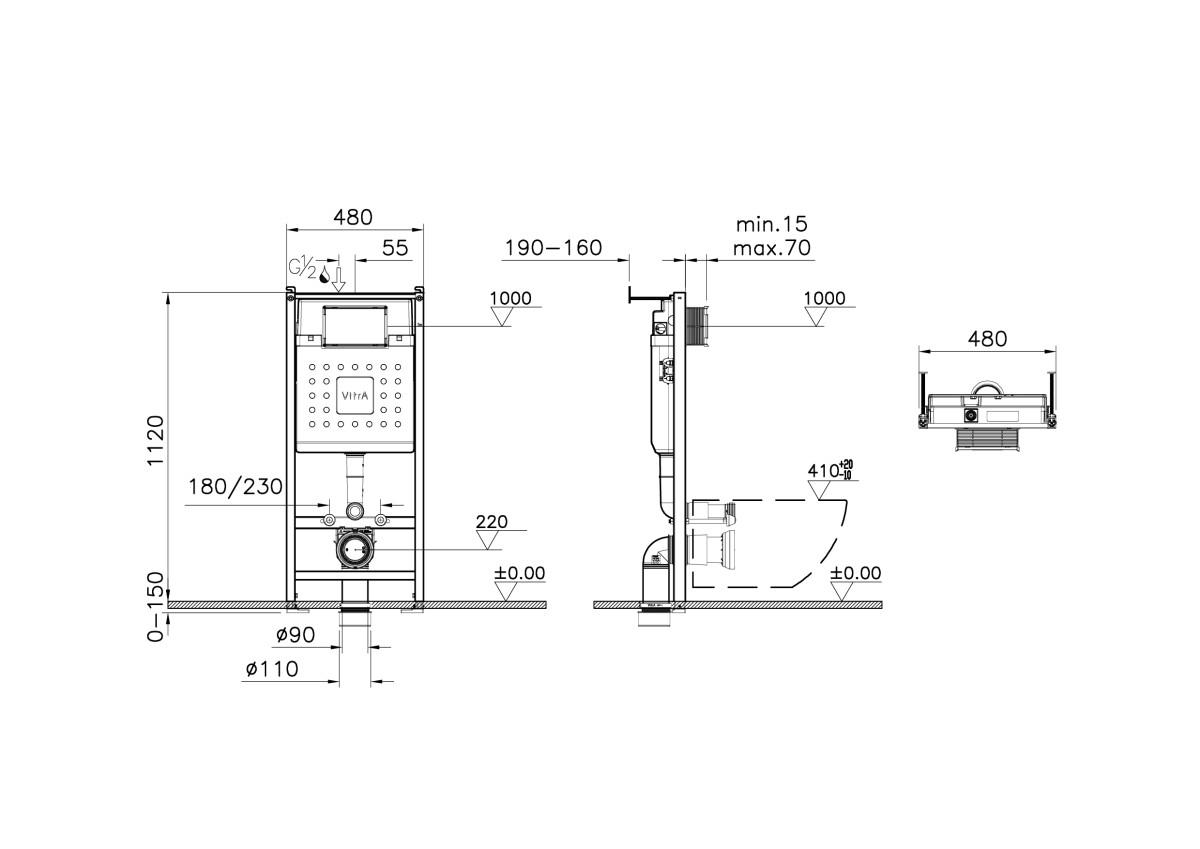 Инсталляция для подвесного унитаза VitrA V-Fix Core 732-5810-01 без кнопки смыва
