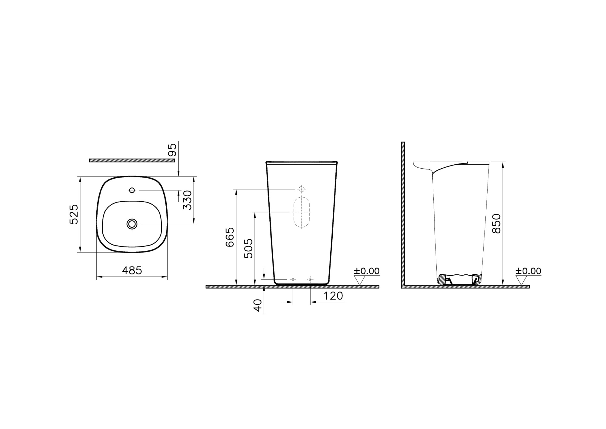 Раковина-моноблок Plural с переливным отверстием, 50 см, цвет тауп матовый