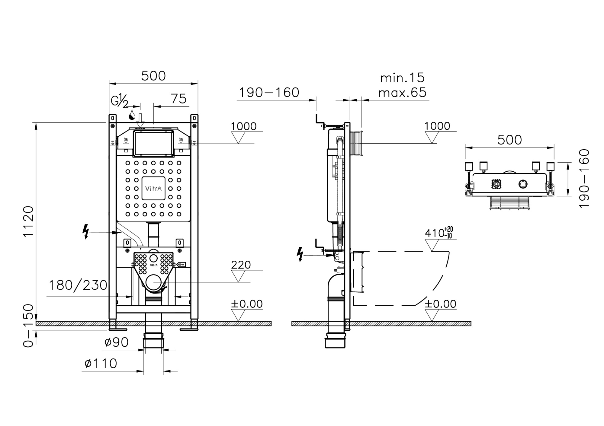 Инсталляция для подвесного унитаза VitrA V12 762-5800-01 без кнопки смыва