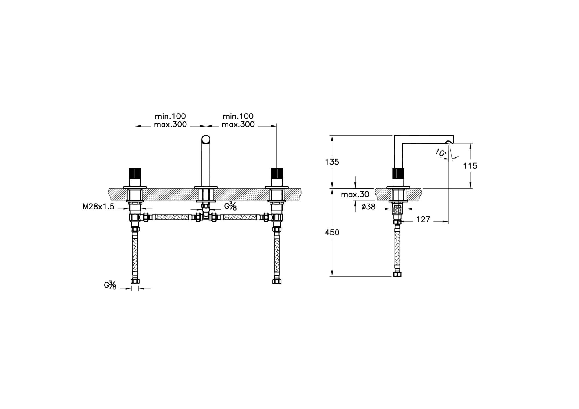 Смеситель Origin для раковины на 3 отверстия, цвет матовый черный