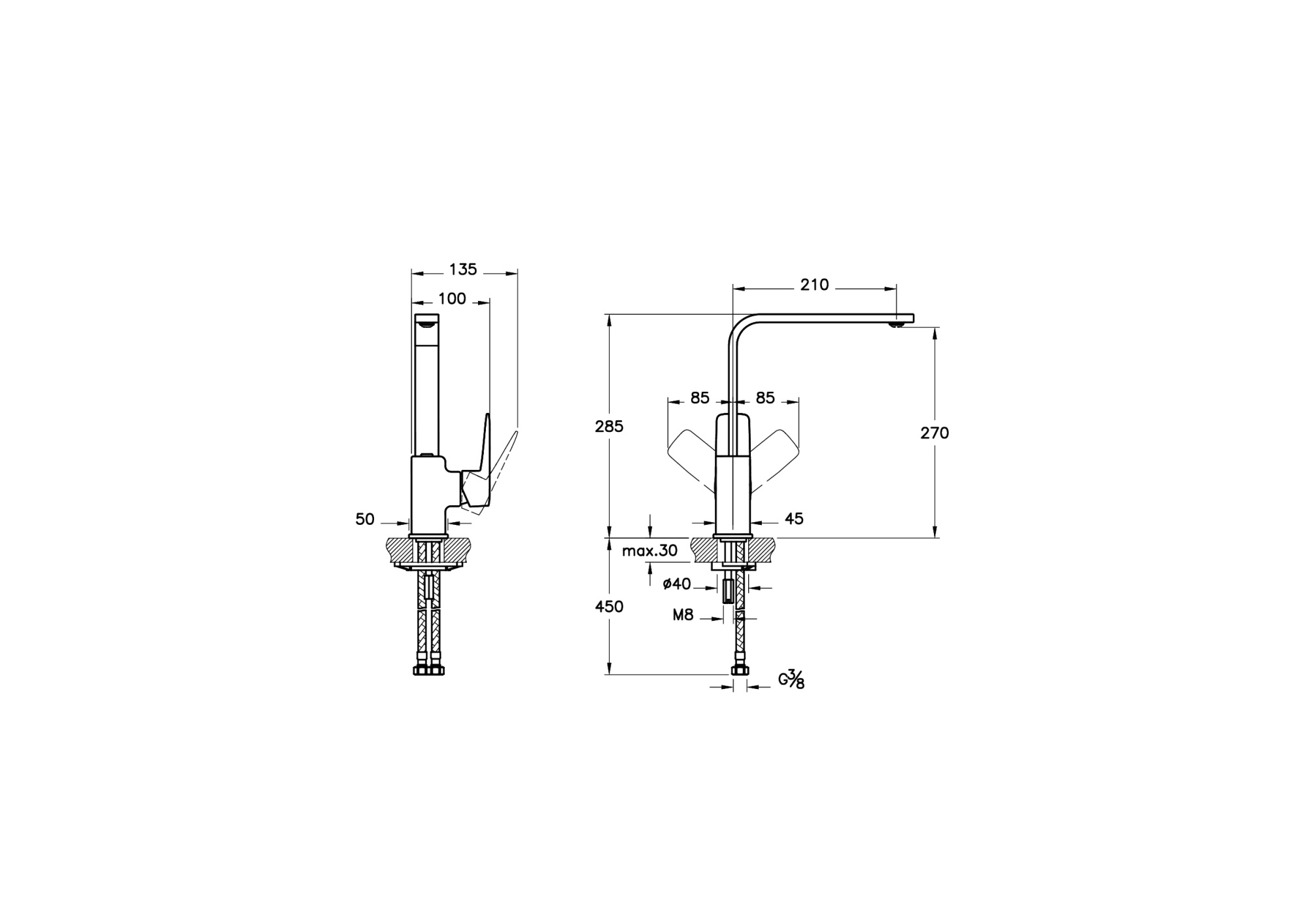 Смеситель Root Square для кухни, матовый черный