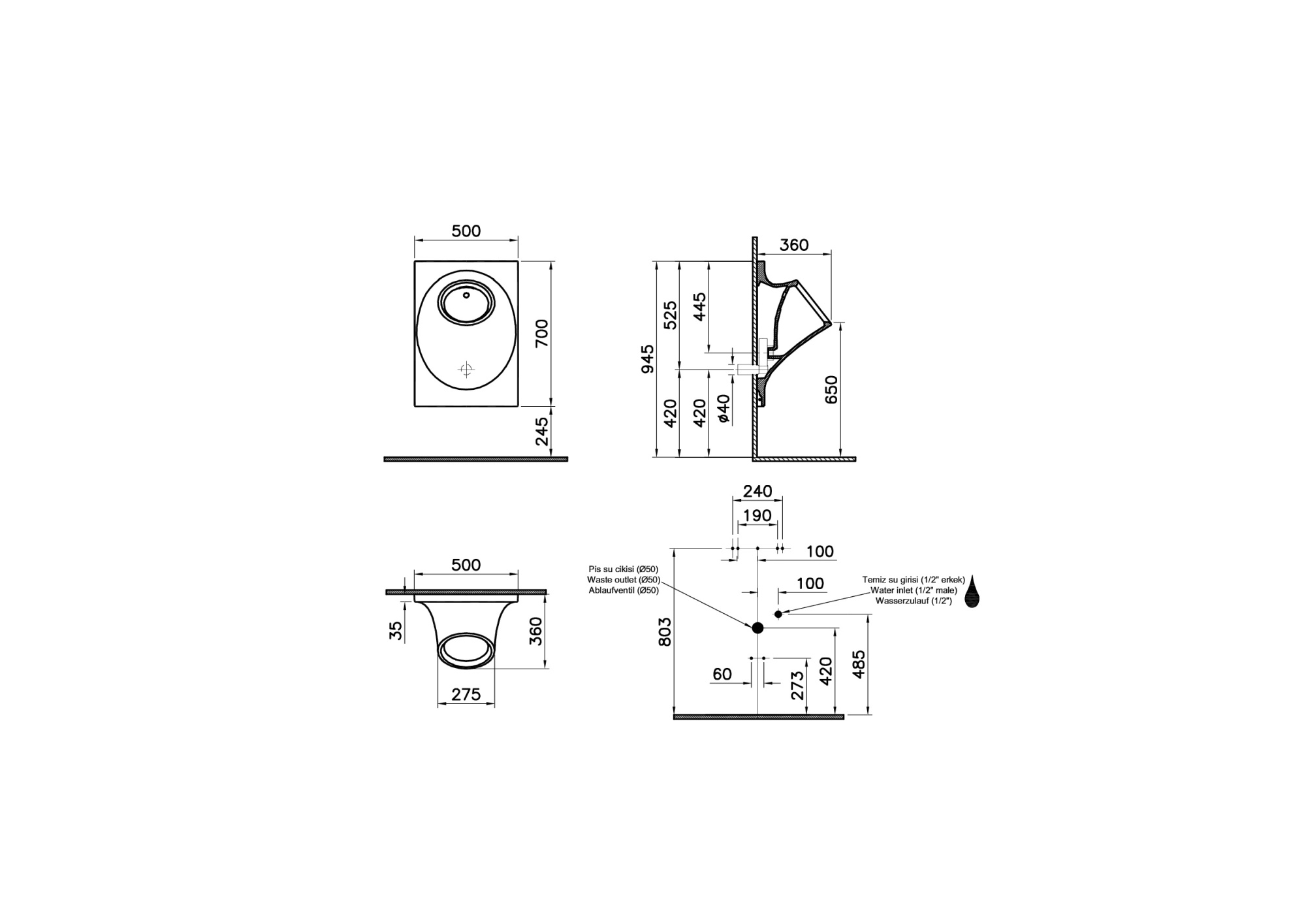Писсуар Istanbul с встроенной электронной системой смыва (питание от батареи), цвет черный