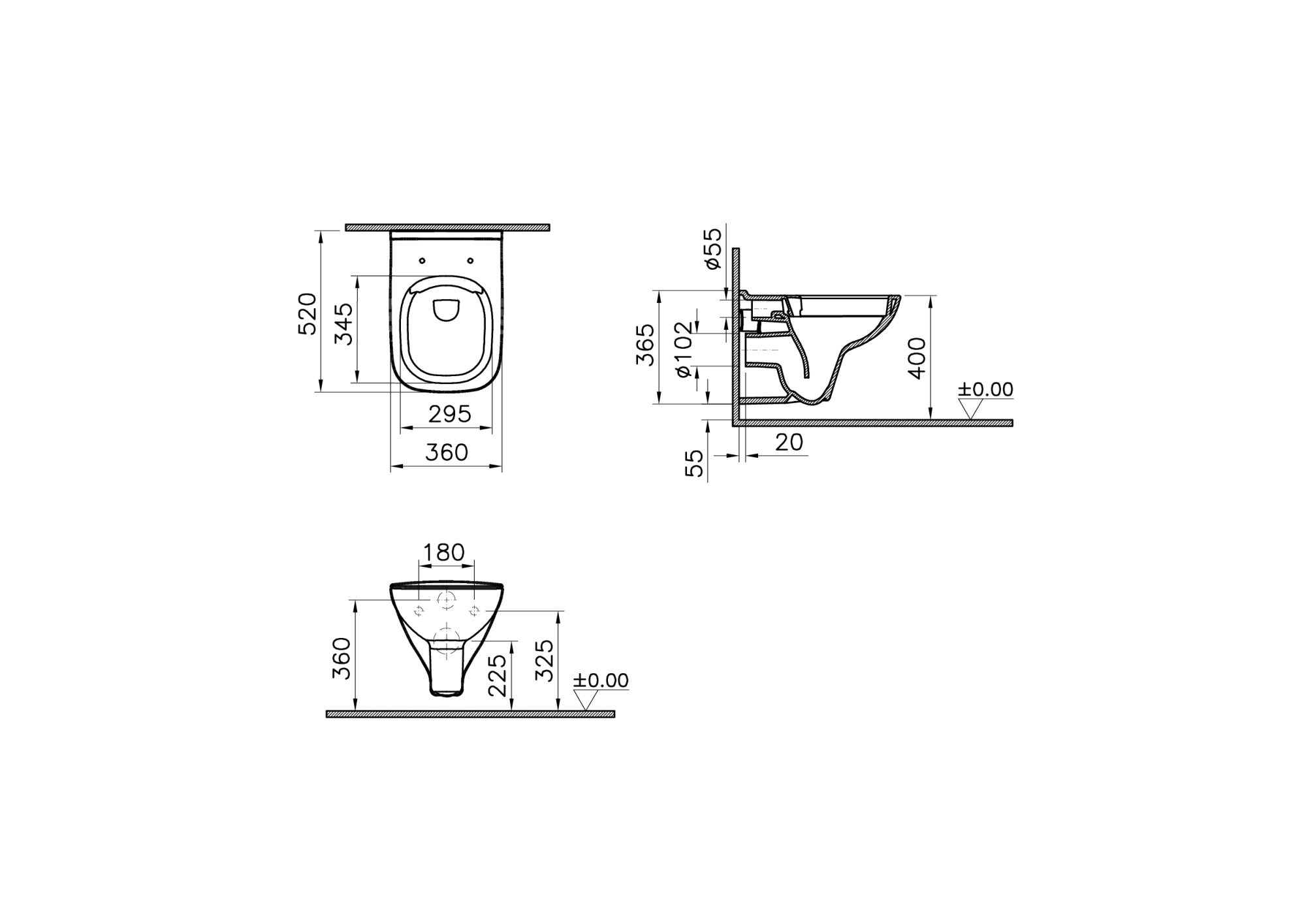 Подвесной унитаз S20, безободковый