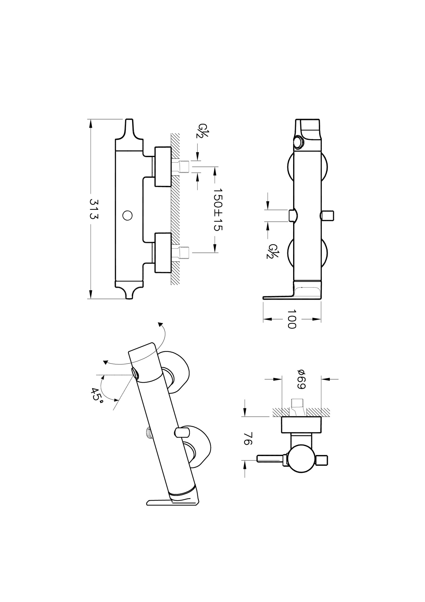 Смеситель Suit U для ванны и душа A42488EXP